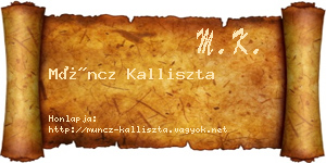 Müncz Kalliszta névjegykártya